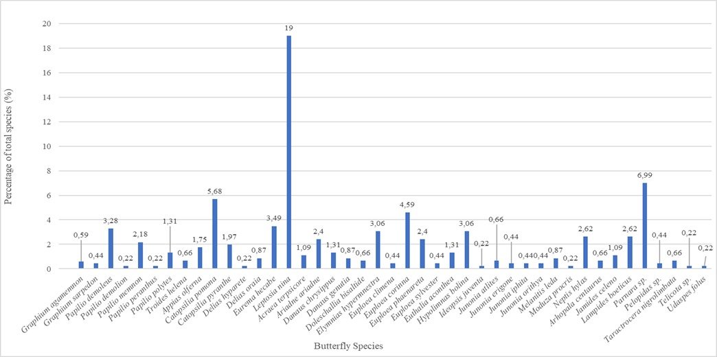 Percentage of butterfly species in the city of Mataram